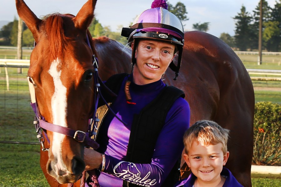 Krystin Allender with her son Bailey and That's Molly.