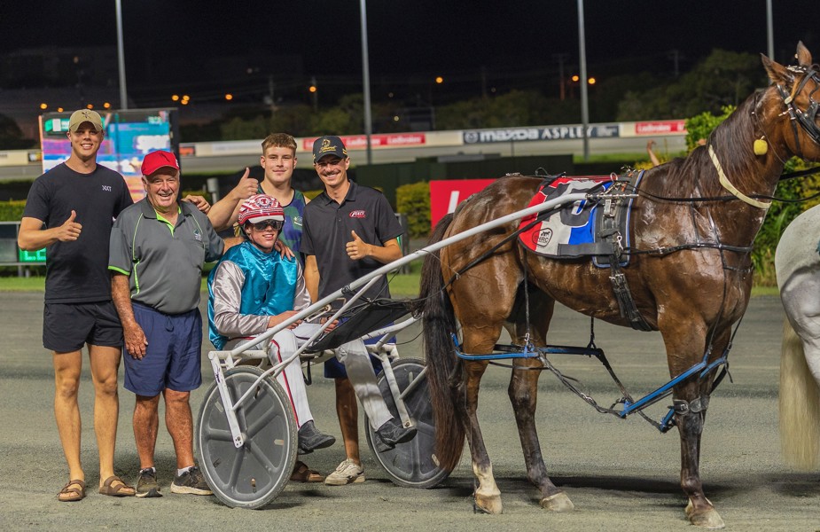 Teenager reinsman Luke Thirgood with his friends and family