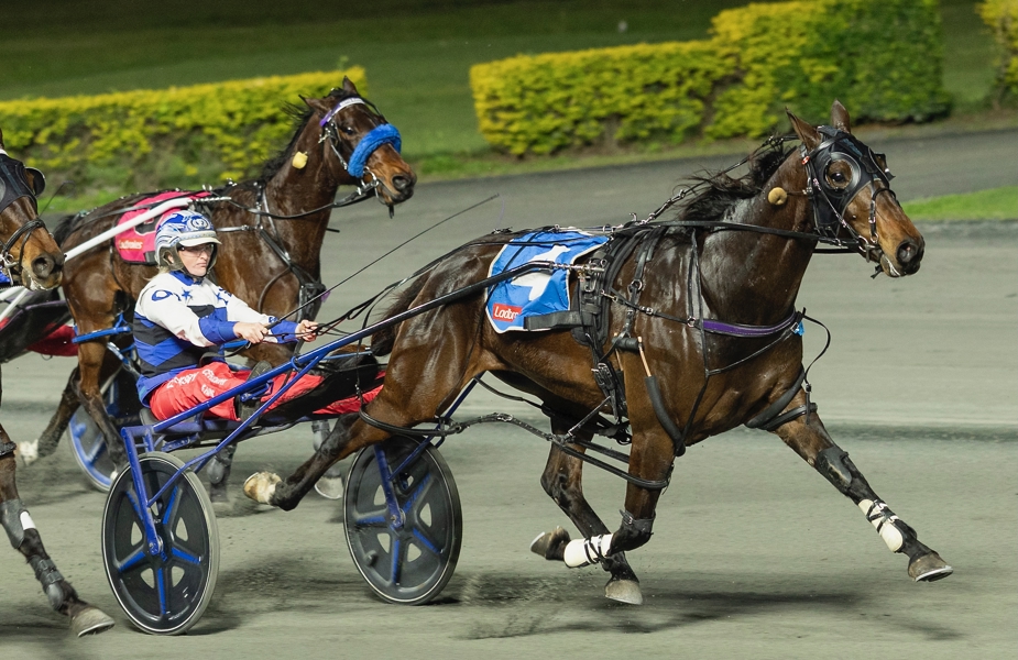 Olivia Frisby in the bike after driving Johemian to victory for Phoebe Betts.