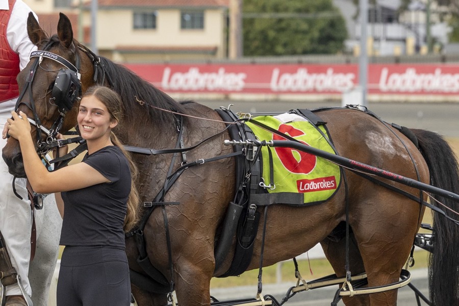 Top reinsman Jack Chapple and pacer Rocky Leigh with Kaitlyn Mercieca.